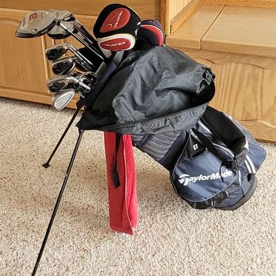 Taylor Made Golf Bag filled with Great Clubs, Gold Balls, & Tees