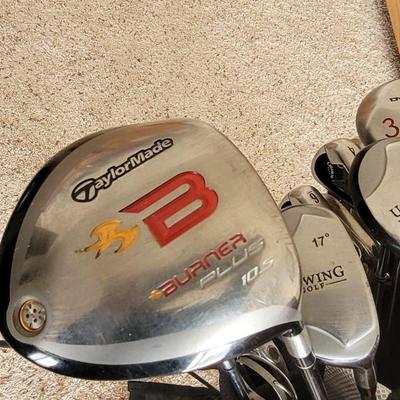 Taylor Made Golf Bag filled with Great Clubs, Gold Balls, & Tees