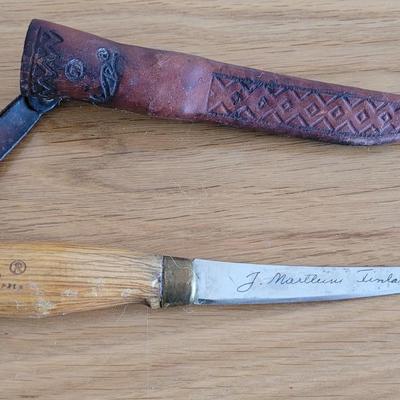 Vintage J Marttiini, Finland Fillet Knife with Tooled Leather Sheath