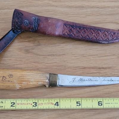 Vintage J Marttiini, Finland Fillet Knife with Tooled Leather Sheath