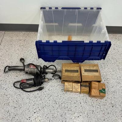lot 1175 plastic container with hand drill