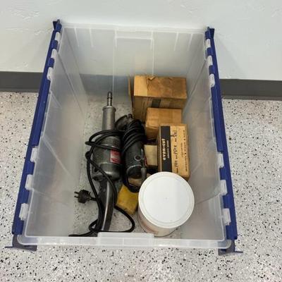 lot 1175 plastic container with hand drill