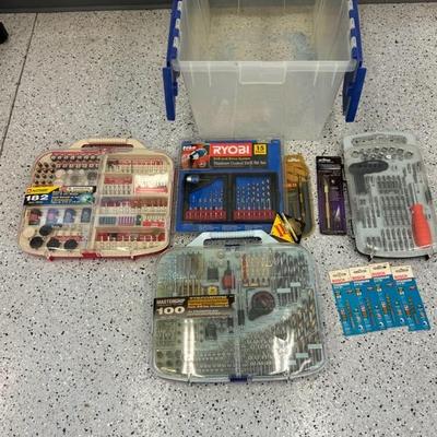 lot 1177 power drill accessories with plastic container