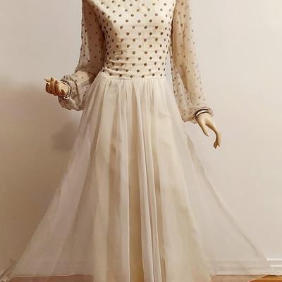 Vtg 1970s Jack Bryan Embellished Chiffon Maxi Gown