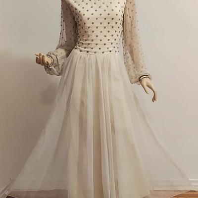 Vtg 1970s Jack Bryan Embellished Chiffon Maxi Gown