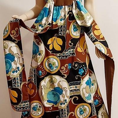 vtg 1970s RARE Geometric Abstract Maxi dress w/Wings