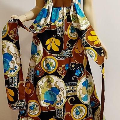 vtg 1970s RARE Geometric Abstract Maxi dress w/Wings