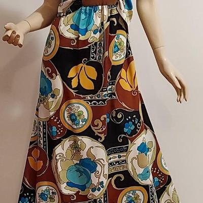 vtg 1970s RARE Geometric Abstract Maxi dress w/Wings