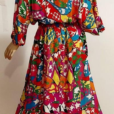 Vtg 80s Diane Freis Crepe Georgette Roman Vibes Maxi Psnel Dress/SashBeauty