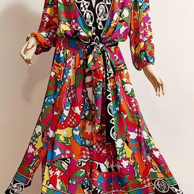 Vtg 80s Diane Freis Crepe Georgette Roman Vibes Maxi Psnel Dress/SashBeauty