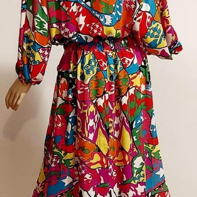 Vtg 80s Diane Freis Crepe Georgette Roman Vibes Maxi Psnel Dress/SashBeauty