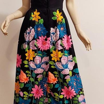 Vtg 1970s Alice of Calif Polynesian Fashion Maxi Sulk Screened dress