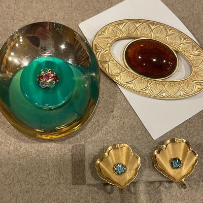 Vintage Vogue and amber color stone pins