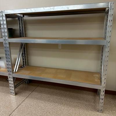 Lot 887 heavy duty metal and wood storage shelves