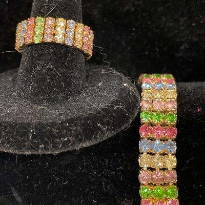 Fun multi colored bracelet & ring with sterling earrings