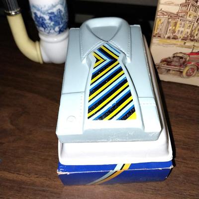 VINTAGE SHIRT & TIE-LARGE CHESS PIECE-FIRE ALARM BOX-TOBACCO PIPE