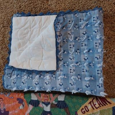 HANDMADE MICKEY MOUSE BABY QUILT & 3 THROW BLANKETS
