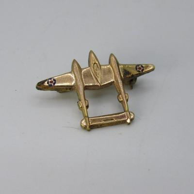 1941-1942 Gold-Filled P-38 Lightning Fighter Lapel Pin