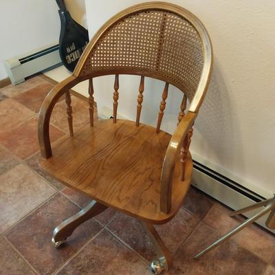 WOOD OFFICE CHAIR W/CANE BACK AND HEAVY/STABLE COAT RACK