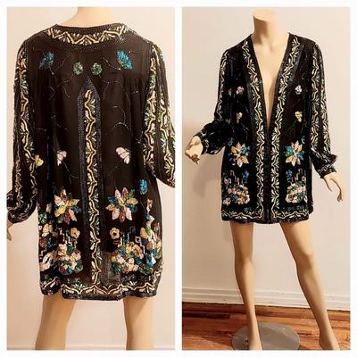 Vtg beaded Jack Bryan Silk Jacket & Beaded 2pc Silk Ensemble Holliday Cheers. 2 For 1