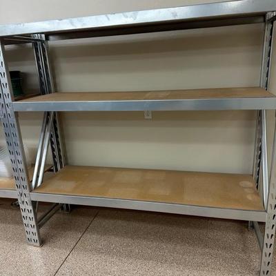 Lot 889 heavy duty metal and wood storage shelves