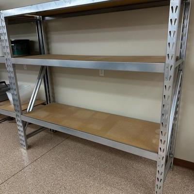 Lot 889 heavy duty metal and wood storage shelves