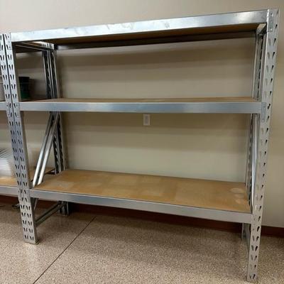 Lot 895 heavy duty metal and wood storage shelves
