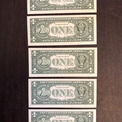 5 CONSECUTIVELY NUMBERED SERIES 1999 $1 BILLS (DALLAS)