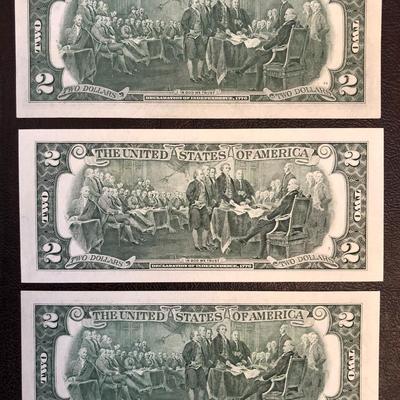 3 $2 BILLS SERIES 1976, 1995, 2003