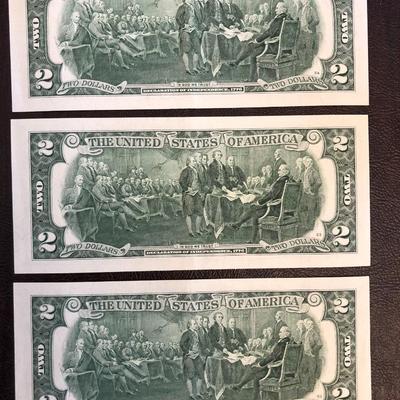 3 CONSECUTIVELY NUMBERED SERIES 2013 $2 BILLS (KANSAS CITY)