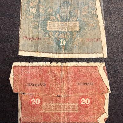 1919 $10 & $20 POLISH BANK NOTES