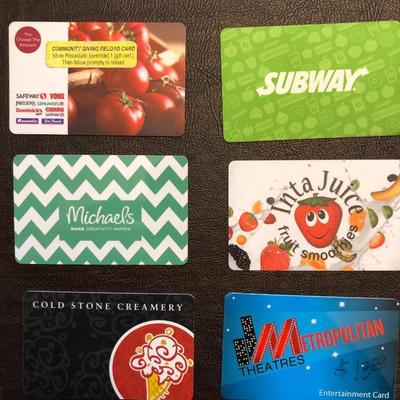 6 GIFT CARDS, TOTALING $50.98