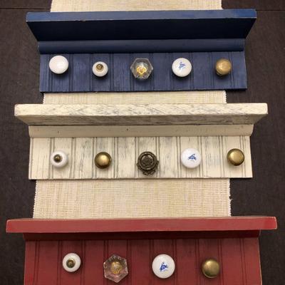 RED, WHITE, AND BLUE SHELVES W/ KNOBS