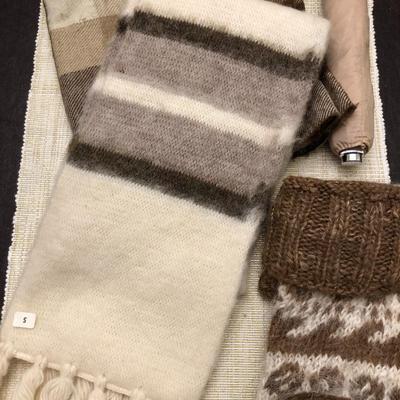 BROWNS: SCARVES, GLOVES, WOOL SOCKS, UMBRELLA
