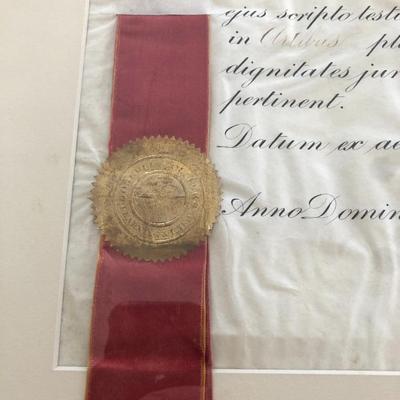 ANTIQUE LAW DEGREE IN LATIN IN FRAME