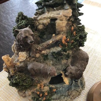 CLOCK, BEARS, AND EAGLE SCULPTURES