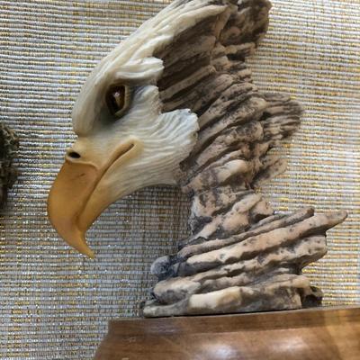 CLOCK, BEARS, AND EAGLE SCULPTURES