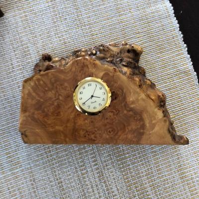 POLISHED BURLWOOD CLOCK AND SMALL CHEST