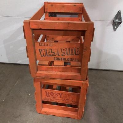2 WOODEN CANTELOPE CRATES