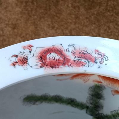 LOT6-O: Asia Porcelain Fish Bowl / Planter with Painted Koi Fish Interior