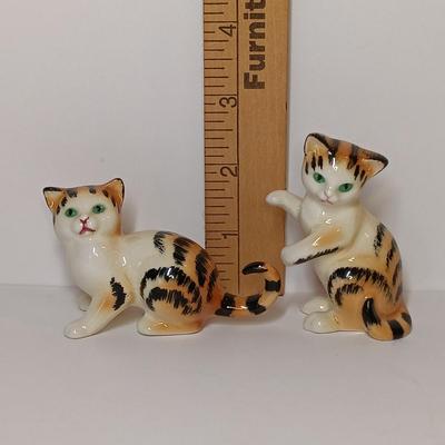 LOT15-O: Fox and Kittens Figurines - Pair of Lefton Cats; Pair of Goebel Signed Cats and a Lefton Fox