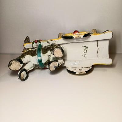 LOT18-O: Set of 3 Vintage Ceramic Donkey Pulling Cart Figurines