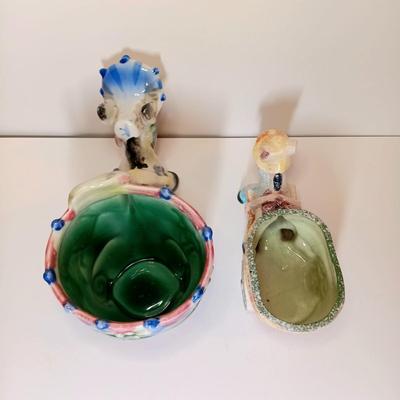 LOT18-O: Set of 3 Vintage Ceramic Donkey Pulling Cart Figurines