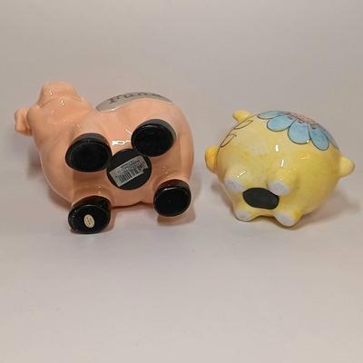 LOT19-O: Cute Pig Collection including Metal Watering Can, Planter, Candles and Banks