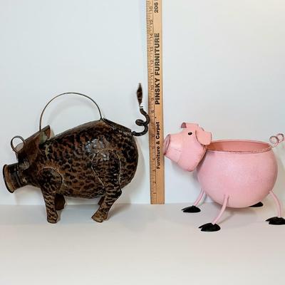 LOT19-O: Cute Pig Collection including Metal Watering Can, Planter, Candles and Banks