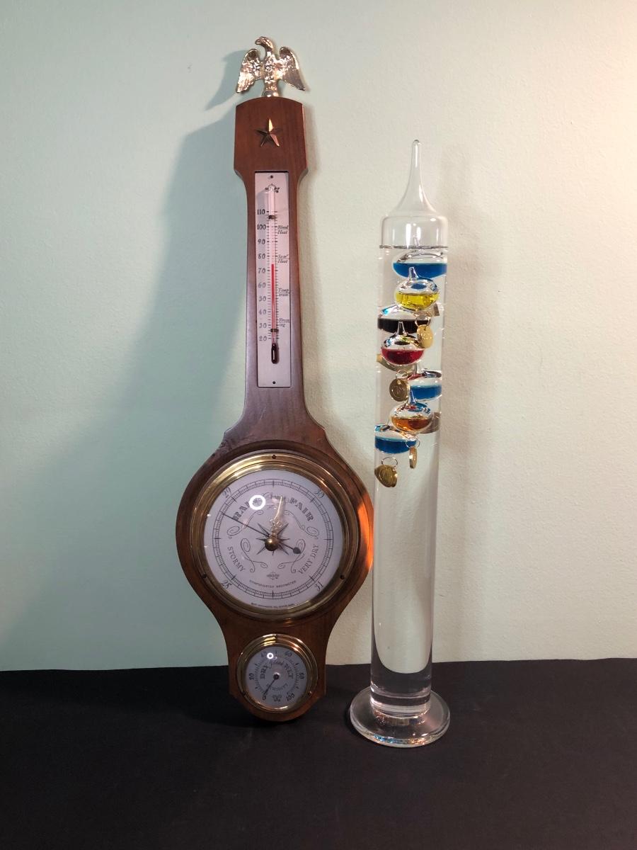 LOT 186MBC Glass Galileo Thermometer & Wall Mounted Barometer w/ Eagle