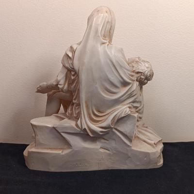 LOT 247K: Religious Collection- Vintage I.A.T. 'Pieta' by Michelangelo Reproduction with Two Wooden Crosses