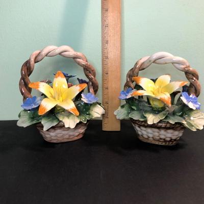 LOT 301MBC: Two Capodimonte Flower Basket Porcelain Sculptures
