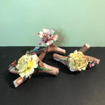 LOT 302MBC: Three Capodimonte Flower Porcelain Sculptures