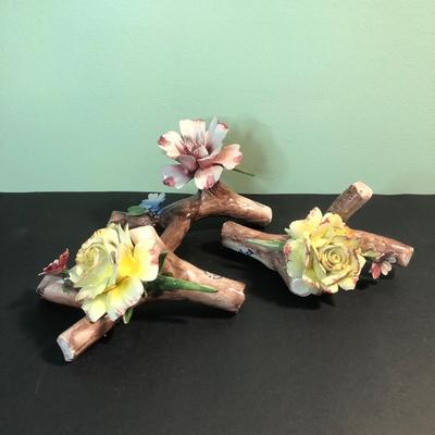 LOT 302MBC: Three Capodimonte Flower Porcelain Sculptures